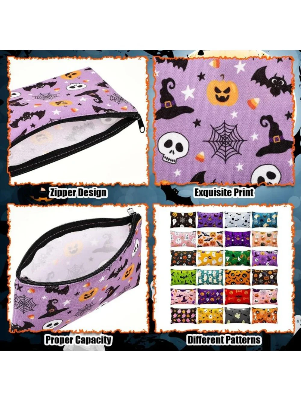 48 Pcs Halloween Makeup Bags | Spooky Cosmetic Zipper Pouches for Party & Gifts